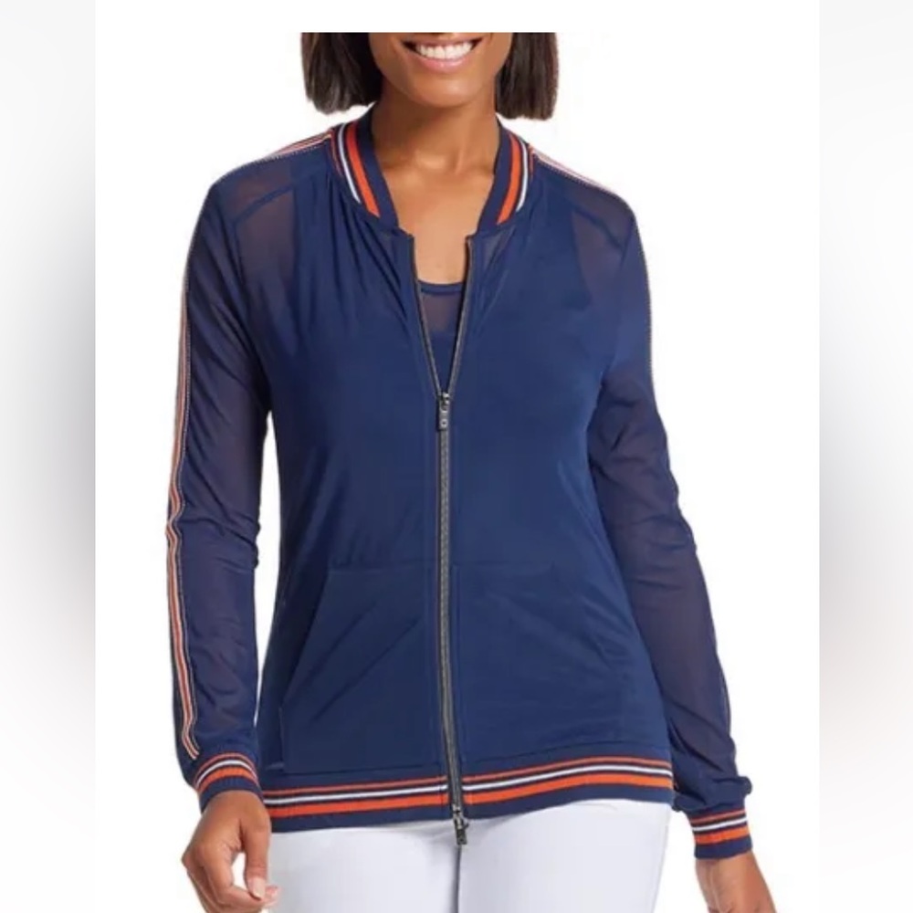 Anatomie monica navy multi sheer full zip jacket ladies medium or large new